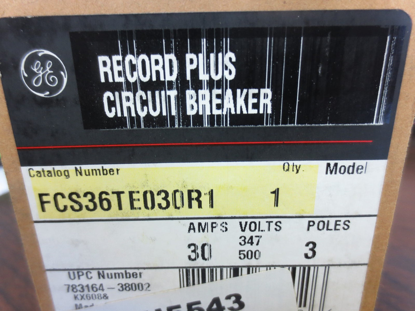 GE FCS36TE030R1 RECORD PLUS CIRCUIT BREAKER 30A, 480VAC, 3-POLE - NEW SURPLUS