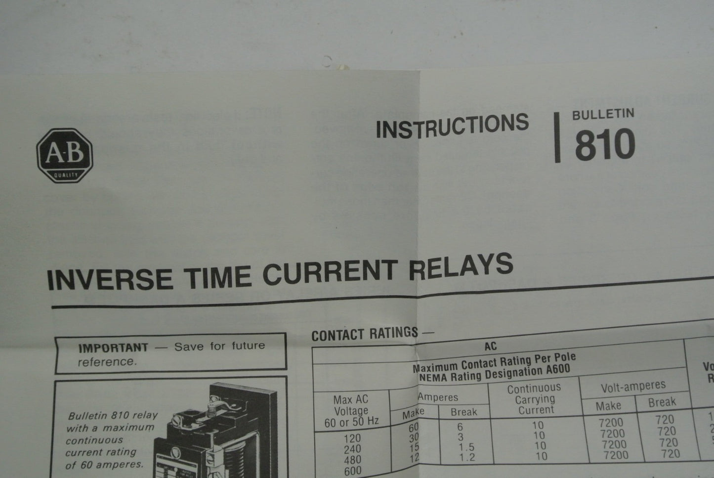 ALLEN-BRADLEY 810-A27BZ - INVERSE TIME CURRENT RELAY - 600V, 320A - NEW SURPLUS