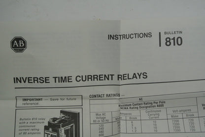 ALLEN-BRADLEY 810-A27BZ - INVERSE TIME CURRENT RELAY - 600V, 320A - NEW SURPLUS