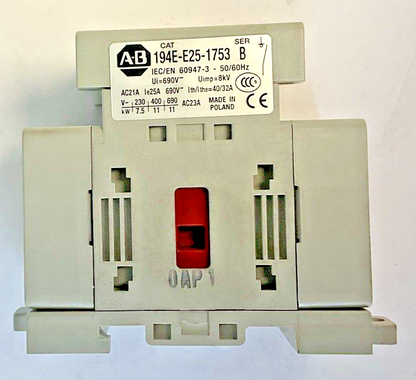 ALLEN BRADLEY 194E-E25-1753  LOAD SWITCH FRONT MOUNT SER.B 25A