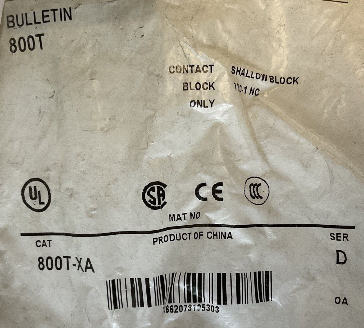 ALLEN BRADLEY 800T-XA SHALLOW BLOCK 1N0-1NC SER.D
