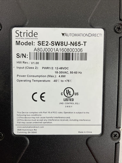 STRIDE SE2-SW8U-N65-T ETHERNET SWITCH 8-PORT HW REV V1.00 12-48VDC 18-30VAC