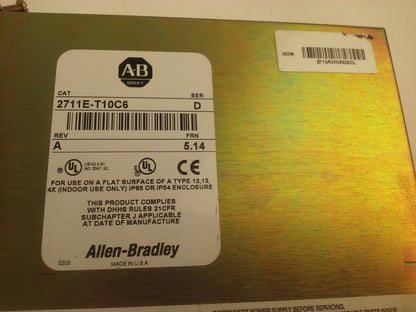 ALLEN BRADLEY 2711E-T10C6 SER. D REV. A  PANELVIEW 1000E TERMINAL FRN 5.14