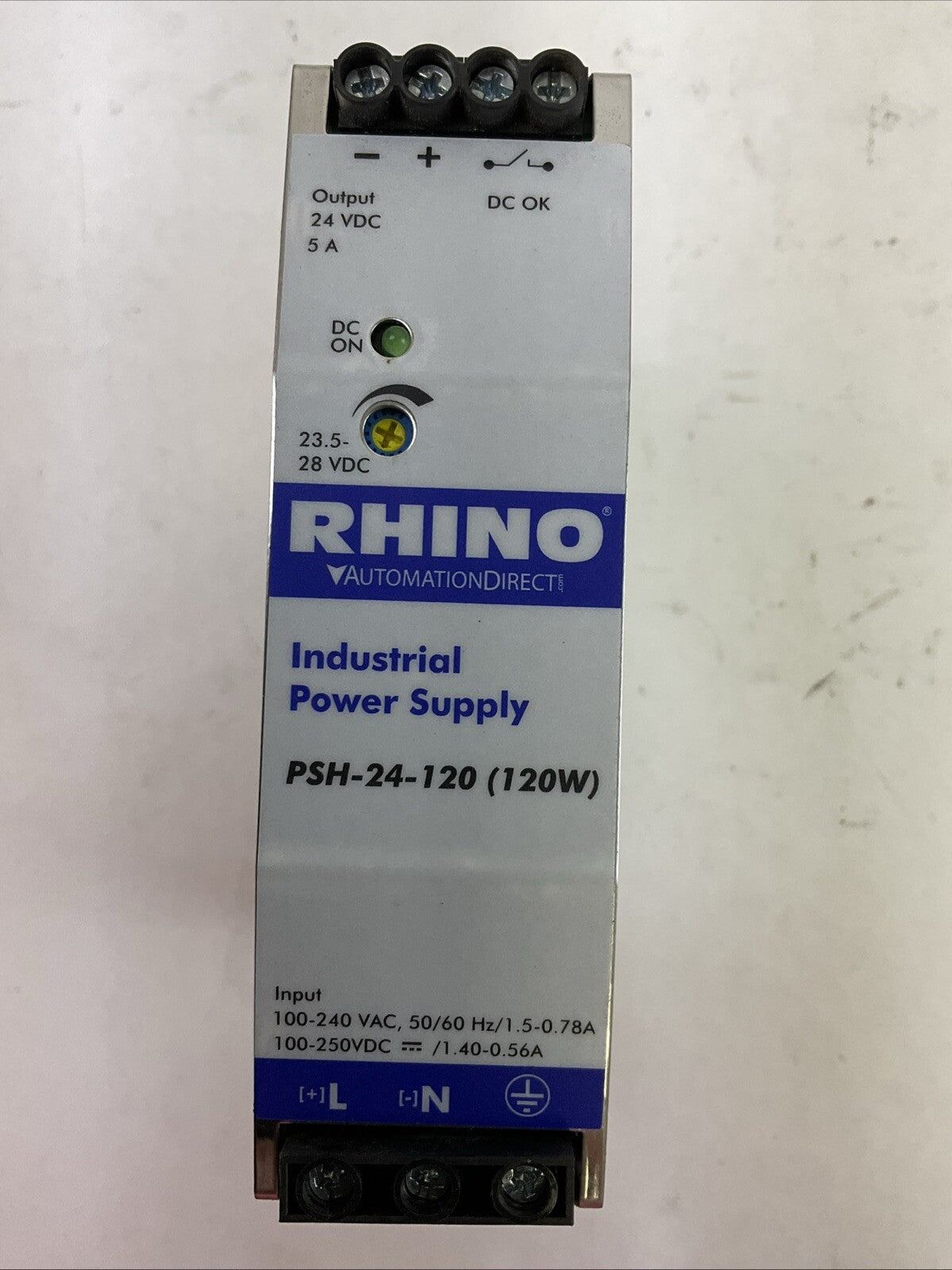 RHINO PSH-24-120(120W) INDUSTRIAL POWER SUPPLY OUTPUT 24VDC 5A INPUT 100-240VAC