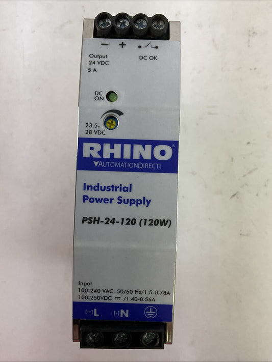 RHINO PSH-24-120(120W) INDUSTRIAL POWER SUPPLY OUTPUT 24VDC 5A INPUT 100-240VAC