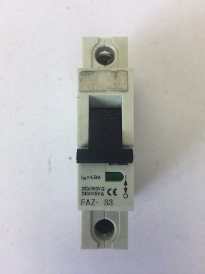 KLOCKNER MOELLER FAZ-S3 CIRCUIT BREAKER 1 POLE 230/400VAC 240/415VAC