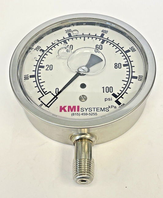KMI SYSTEMS - PRESSURE GAUGE - 4" DIAMETER, 1/2" NPT, 0-100 PSI