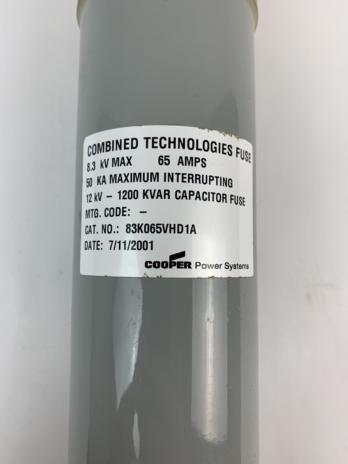 COOPER / COMBINED TECHNOLOGIES 83K065VHD1A X-LIMITER BACKUP FUSE / 8.3kV / 65A