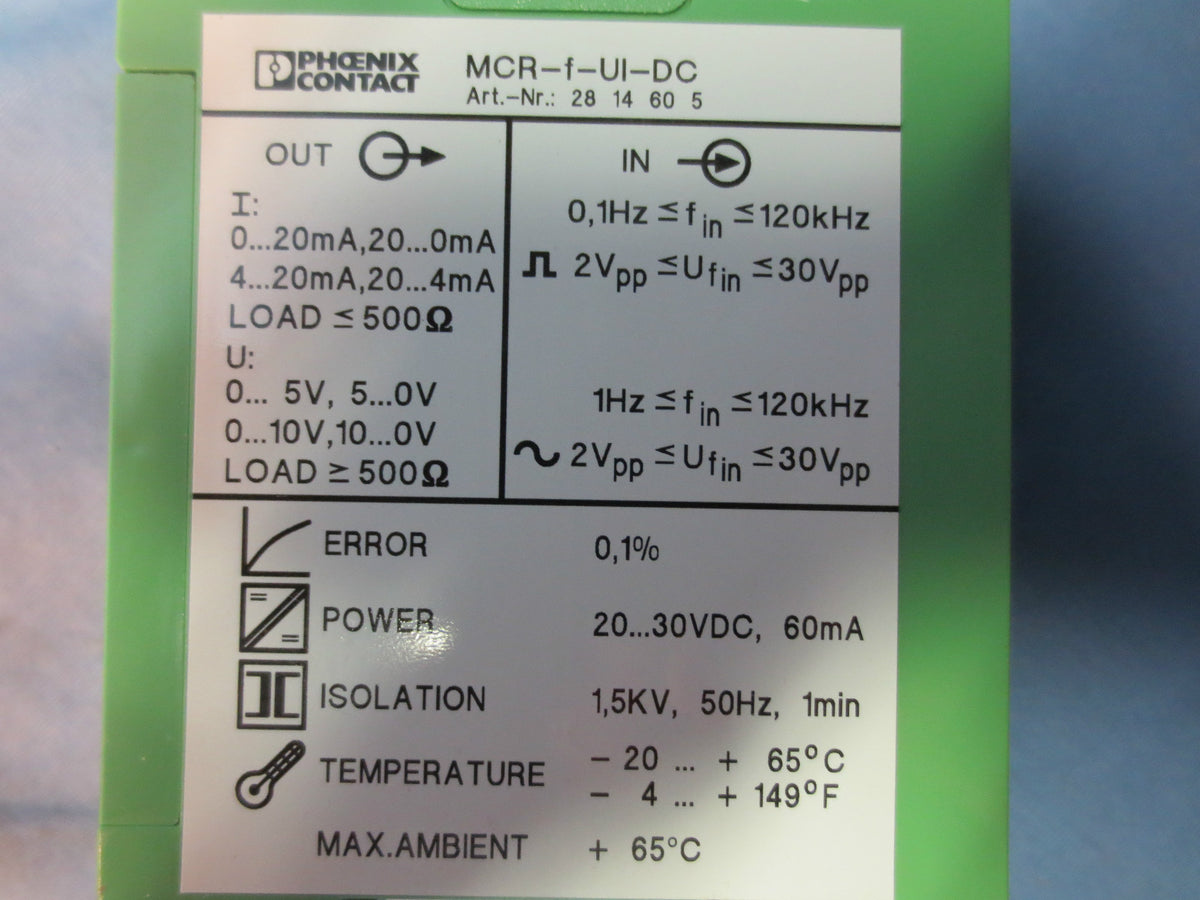 PHOENIX CONTACT MCR-f-UI-DC MCR FREQUENCY MEASURING TRANSDUCER, PROGRAMMABLE