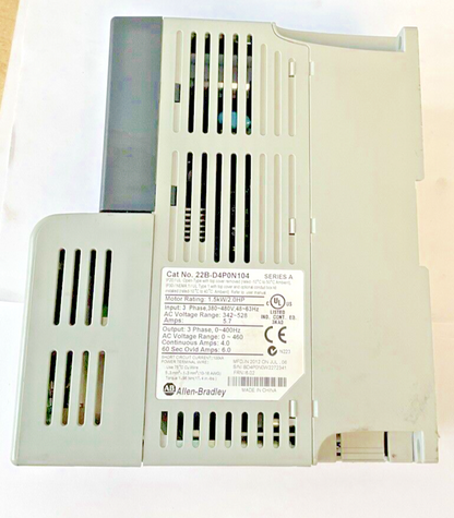 ALLEN BRADLEY 22B-D4P0N104 AC DRIVE SER.A 1.5KW 2.0HP 3PH 480VAC 63HZ 5.7AMPS