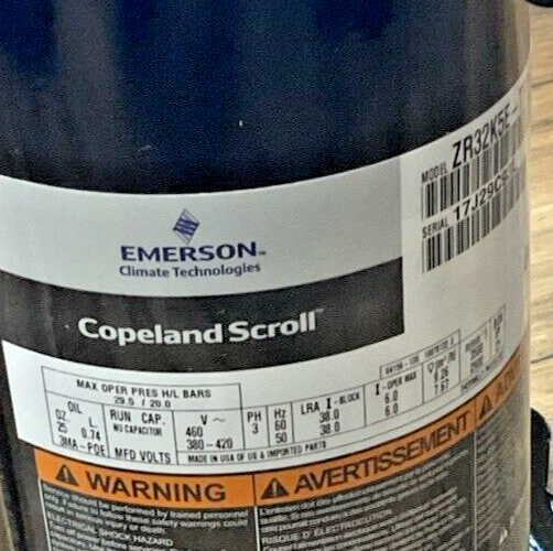 EMERSON COPELAND SCROLL ZR32K5E-TFD-800 COMPRESSOR 450VAC 3PH 60/50HZ