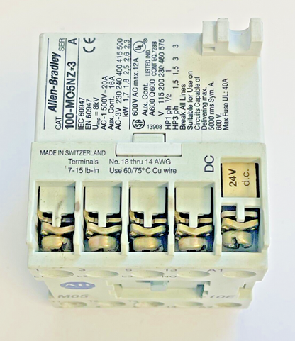 ALLEN BRADLEY - 100-MO5NZ*3 SER. A 24VDC COIL MOTOR STARTER CONTACTOR