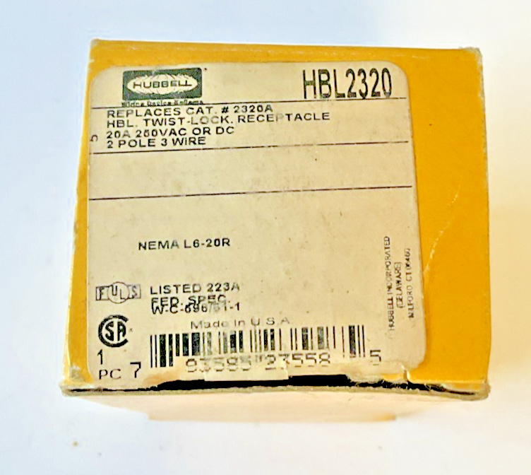 HUBBELL HBL2420 TWIST LOCK RECEPTACLE 20A 250VAC 2POLES 3WIRE ***LOTOF2***