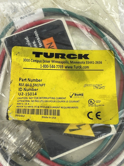 TURCK RSF44-0.5M/NPT PowerFast Cordset Mini 4-Pin Male Flying Lead 0.5M U2-15014