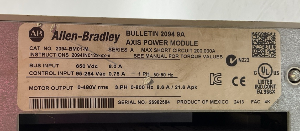 ALLEN BRADLEY 2094-BM01-M AXIS POWER 2094-SE02F-M00-S0 SAFE OFF FW VER V1.035