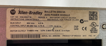 ALLEN BRADLEY 2094-BM01-M AXIS POWER 2094-SE02F-M00-S0 SAFE OFF FW VER V1.035