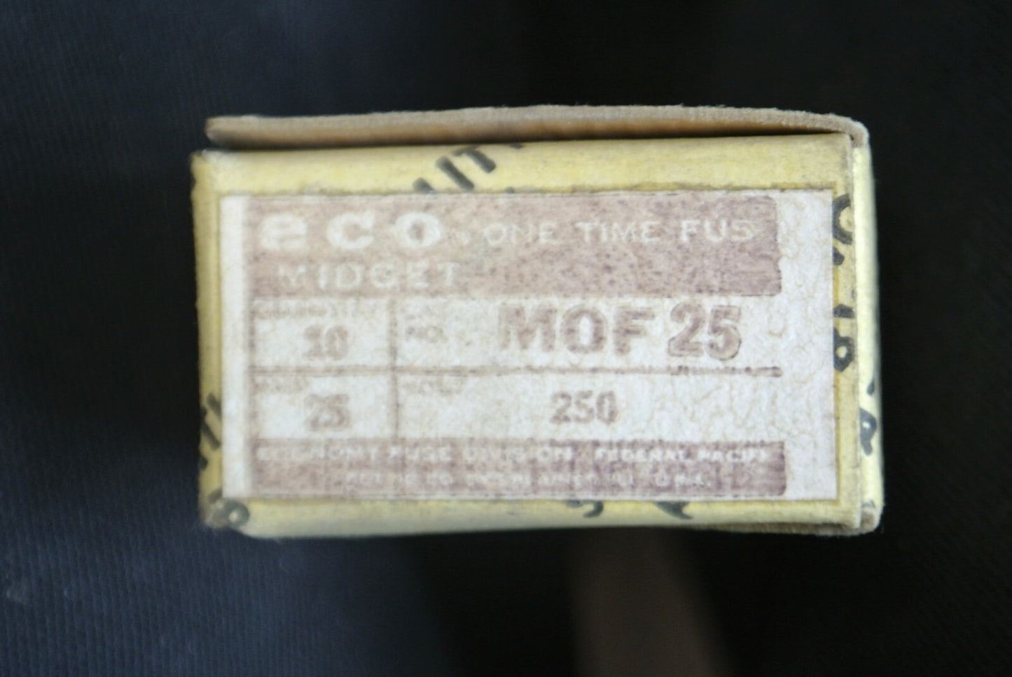 BOX of 10 / ECONOMY / FPE MOF-25 MIDGET ONE-TIME FUSE / 25A / 250V
