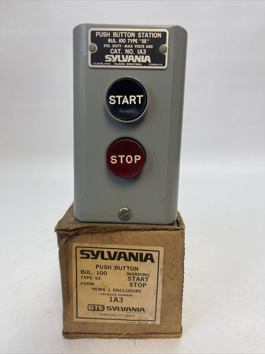 SYLVANIA 1A3 START STOP PUSH BUTTON STATION NEMA 1 ENCLOSURE BUL. 100 TYPE "EE"