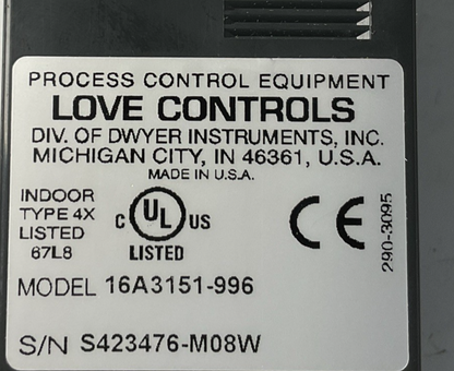 LOVE CONTROLS 16A3151-996 TEMPERATURE CONTROLLER SER.16A
