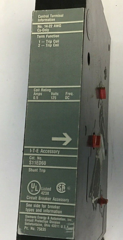 ITE SHUNT TRIP S11ED60 0.5A 125V FREQ.DC