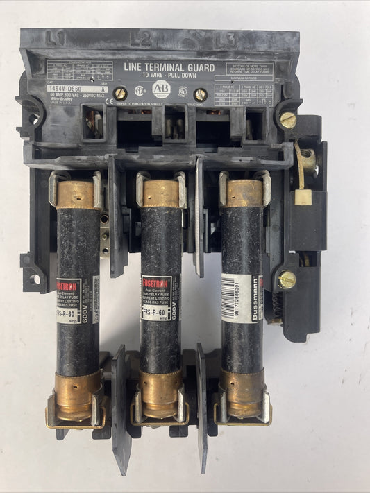 ALLEN BRADLEY 1494V-DS60 DISCONNECT SWITCH 60A 600VAC 250VDC 50HP FRS-R-60 FUSES