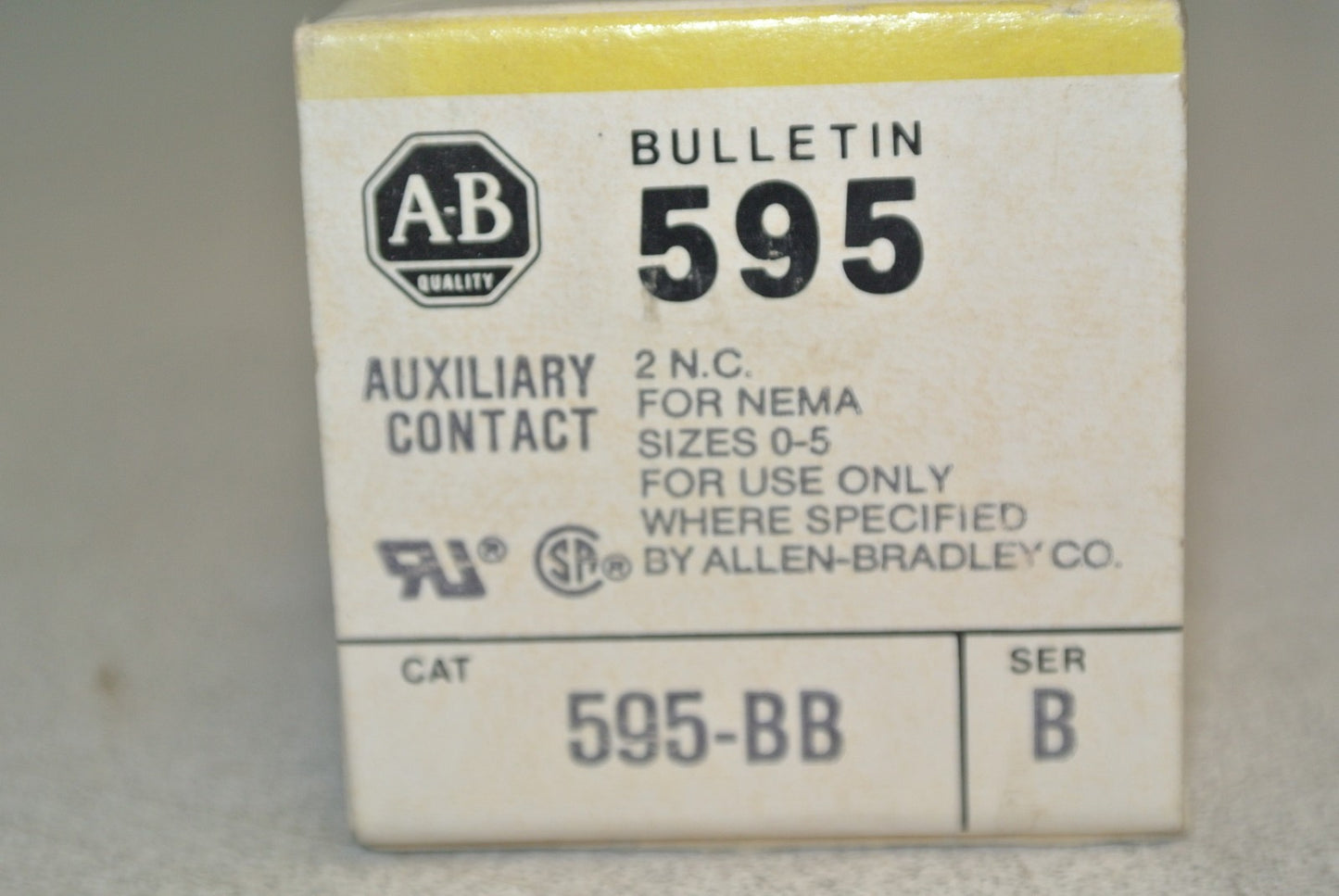 ALLEN-BRADLEY 595-BB AUXILIARY CONTACT / 2 N.C. / NEMA SIZES 0-5 / NEW SURPLUS