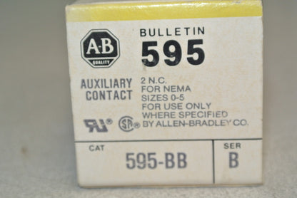 ALLEN-BRADLEY 595-BB AUXILIARY CONTACT / 2 N.C. / NEMA SIZES 0-5 / NEW SURPLUS