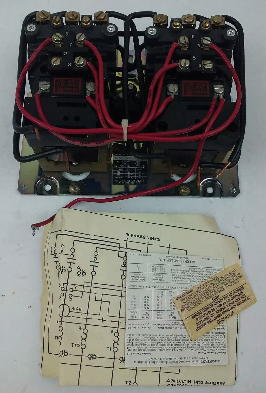 ALLEN BRADLEY 715X-AOD3000 TWO SPEED STARTER SIZE 0 PHASE 3 120V 60HZ SERIES L