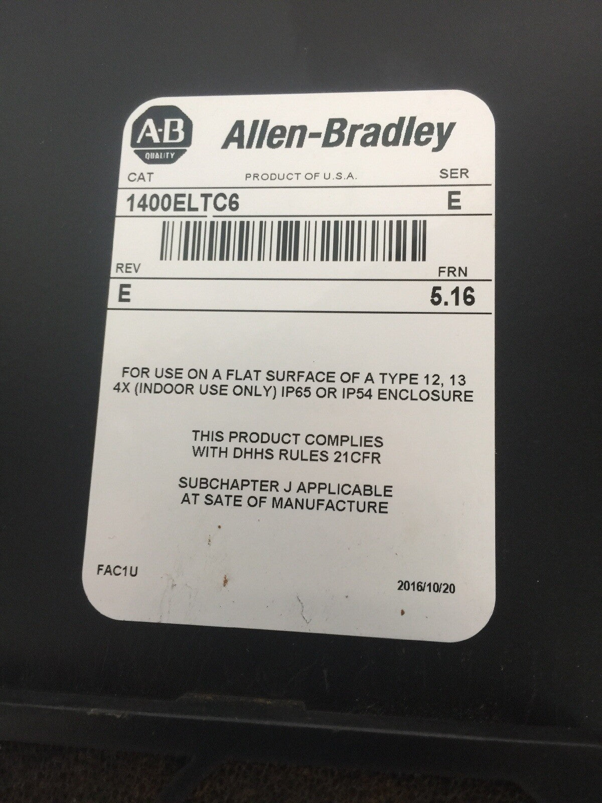 ALLEN BRADLEY 1400ELTC6 PANELVIEW 1400E 115/230VAC 90W SER E REV E FRN 5.16