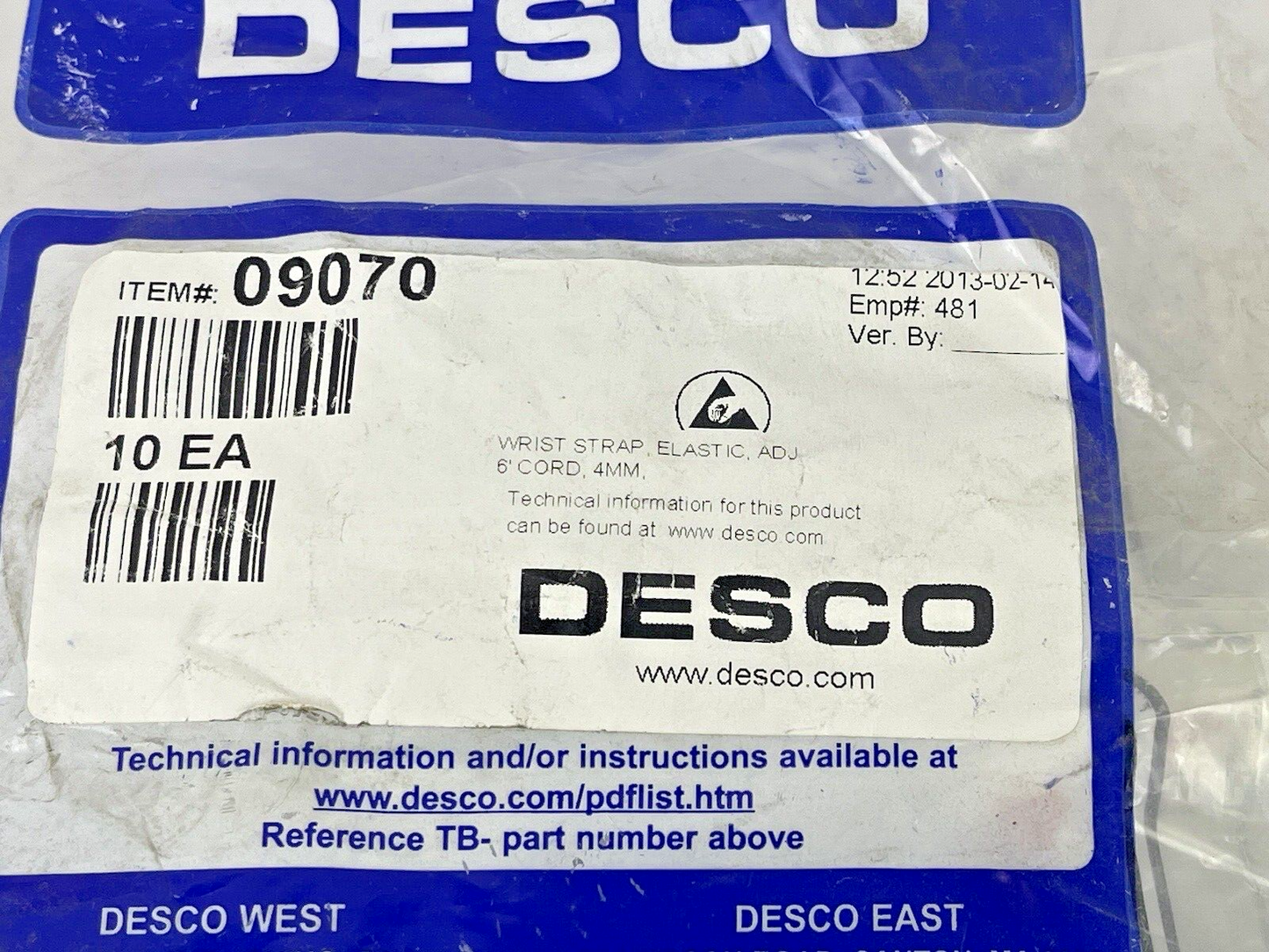 DESCO *LOT OF 10* - 09070 -WRIST STRAP, ELASTIC, ADJ., 6' COIL CORD, 4MM COMFORT