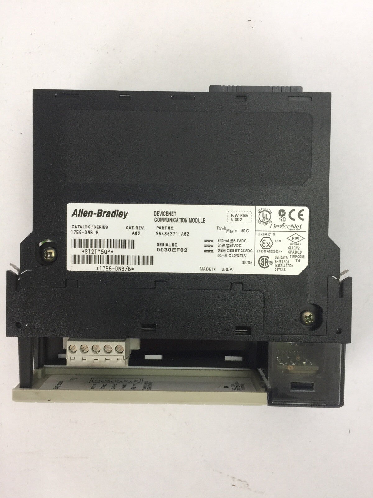 ALLEN BRADLEY 1756-DNB DEVICENET COMMUNICATION MODULE SER B
