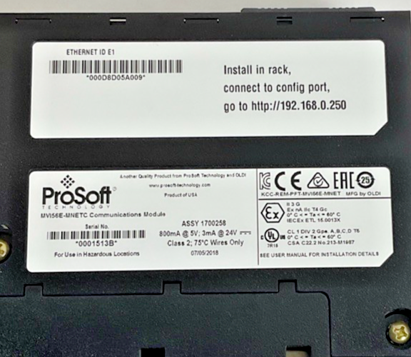 PROSOFT MVI56-MNETC COMMUNITCATIONS MODULE 24VDC