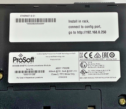 PROSOFT MVI56-MNETC COMMUNITCATIONS MODULE 24VDC