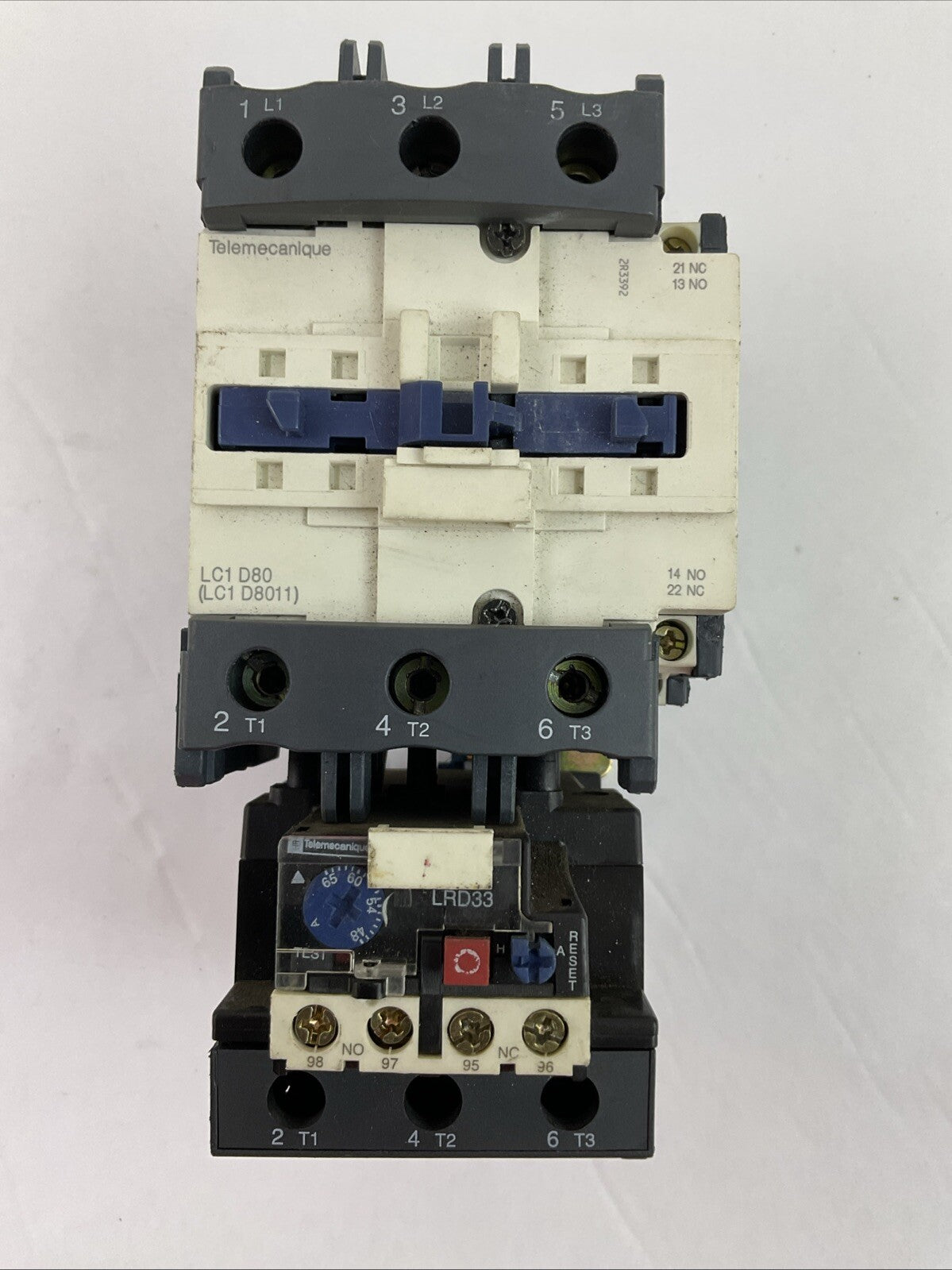 TELEMECHANIQUE STARTER (LC1 D80 CONTACTOR 600VAC 60HP COIL 120V + LRD33 48-65A)
