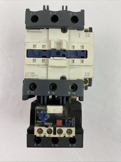 TELEMECHANIQUE STARTER (LC1 D80 CONTACTOR 600VAC 60HP COIL 120V + LRD33 48-65A)