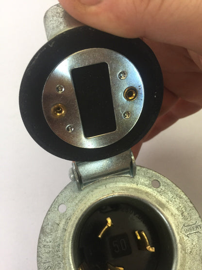 HUBBELL 3768 TWIST-LOCK FLANGED INLET WITH LIFT COVER 250VDC 600VAC 50A 4-WIRE