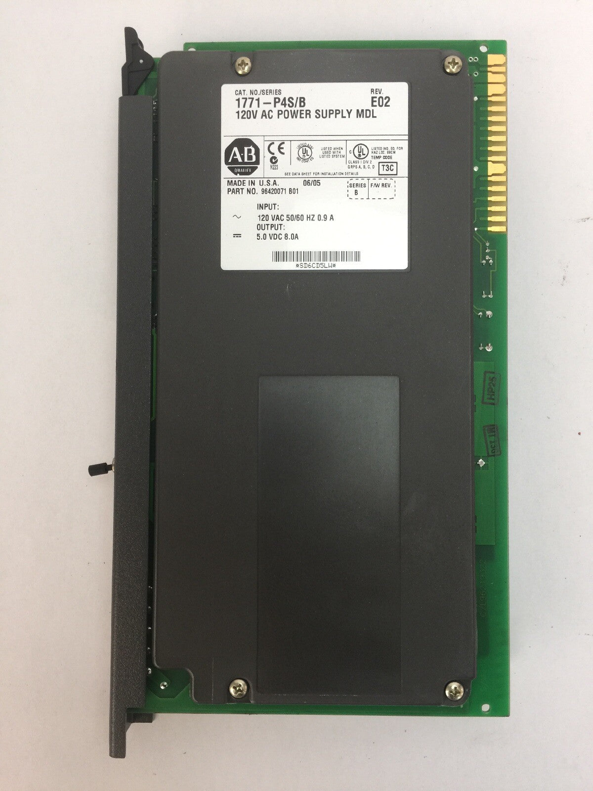 ALLEN BRADLEY 1771-P4S/B 120VAC POWER SUPPLY MODULE REV E02 OUTPUT 5.0 VDC 8.0 A