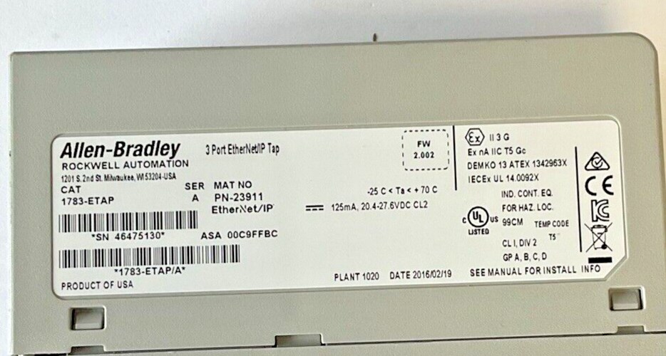 ALLEN BRADLEY 1783-ETAP 3PORT ETHERNET/IP TAP FW:2.002 SER.A