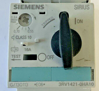 SIEMENS 3RV1421-0HA10 COMBINATION MOTOR CONTROL 0.55-0.8A