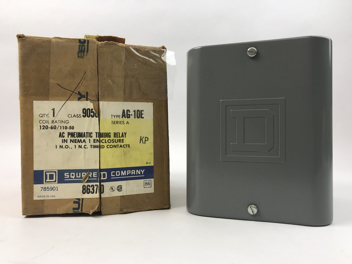 SQUARE D 9050 AG-10E AC PNEUMATIC TIMING RELAY, 1 N.O.,1 N.C. TIMED CONTACTS