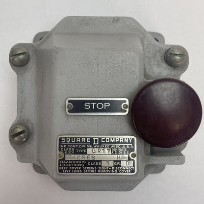 SQUARE D CLASS 9001 TYPE GR17 PUSHBUTTON STOP STATION 600V