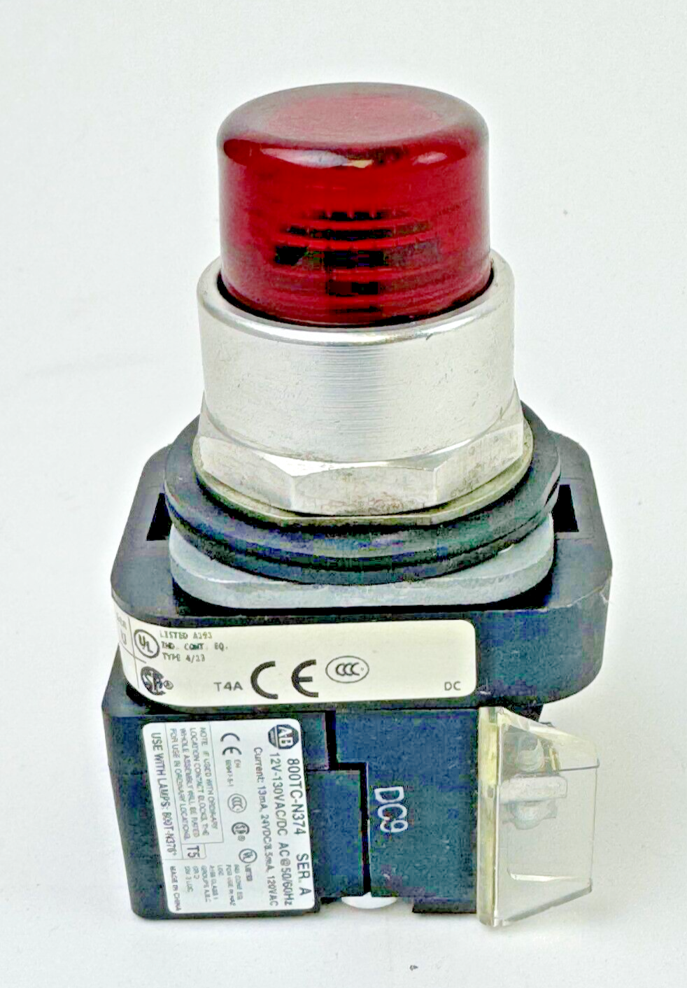 ALLEN-BRADLEY - 800T-QTH2R SER. U - RED ILLUMINATED PUSH BUTTON W/ BLOCK