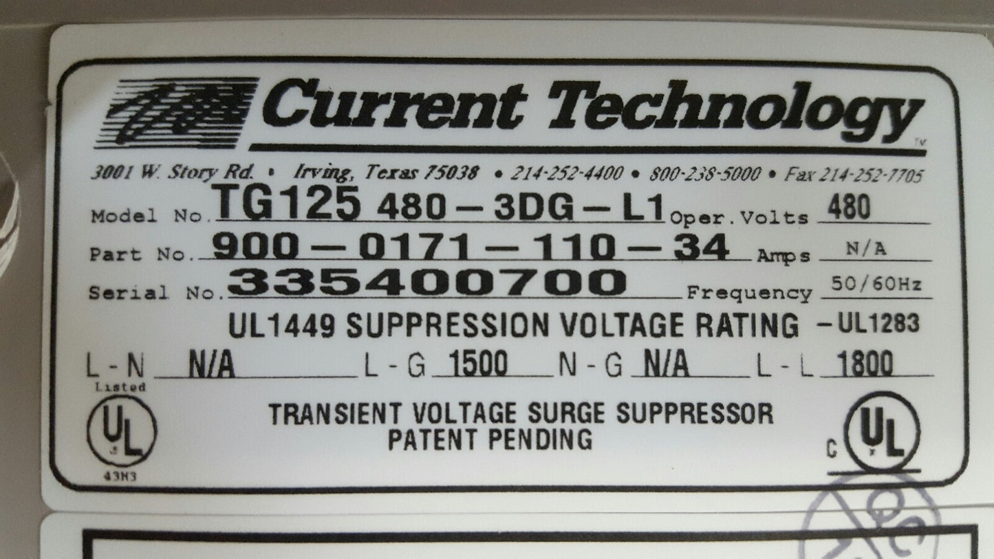 Current Technology TG125 ISB125 480-3DG-6 L1 Transient Voltage Surge Suppressor