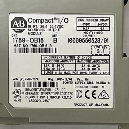 ALLEN BRADLEY 1769-OB16 SER B F/W REV 3.1 DIR/VER 10000550528/01 16PT COMPACT