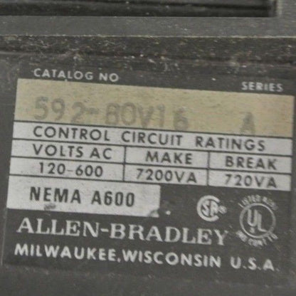 ALLEN-BRADLEY 592-BOV16, Ser. A - MANUAL RESET RELAY / 3P / 40A