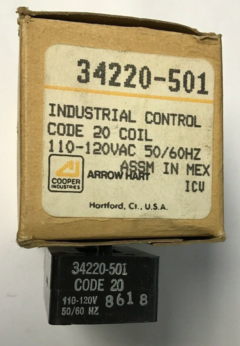 COOPER/ ARROW HART 34220-501 INDUSTRIAL CONTROL CODE 20 COIL 110-120VAC 50/60HZ