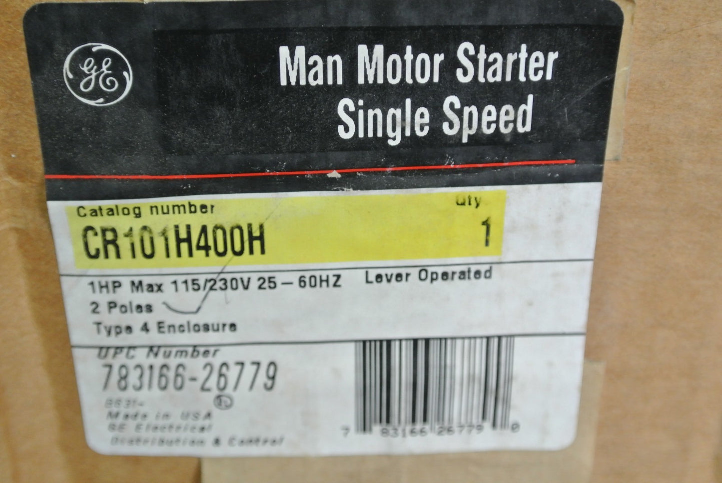 GE CR101H400H MANUAL MOTOR STARTER - SINGLE SPEED - 1HP, 115/230V - NEW SURPLUS