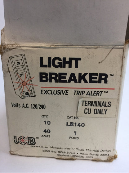 LCB LB140 LIGHT CIRCUIT BREAKER 40AMP 120/240VAC 1POLE (BOX OF 10)