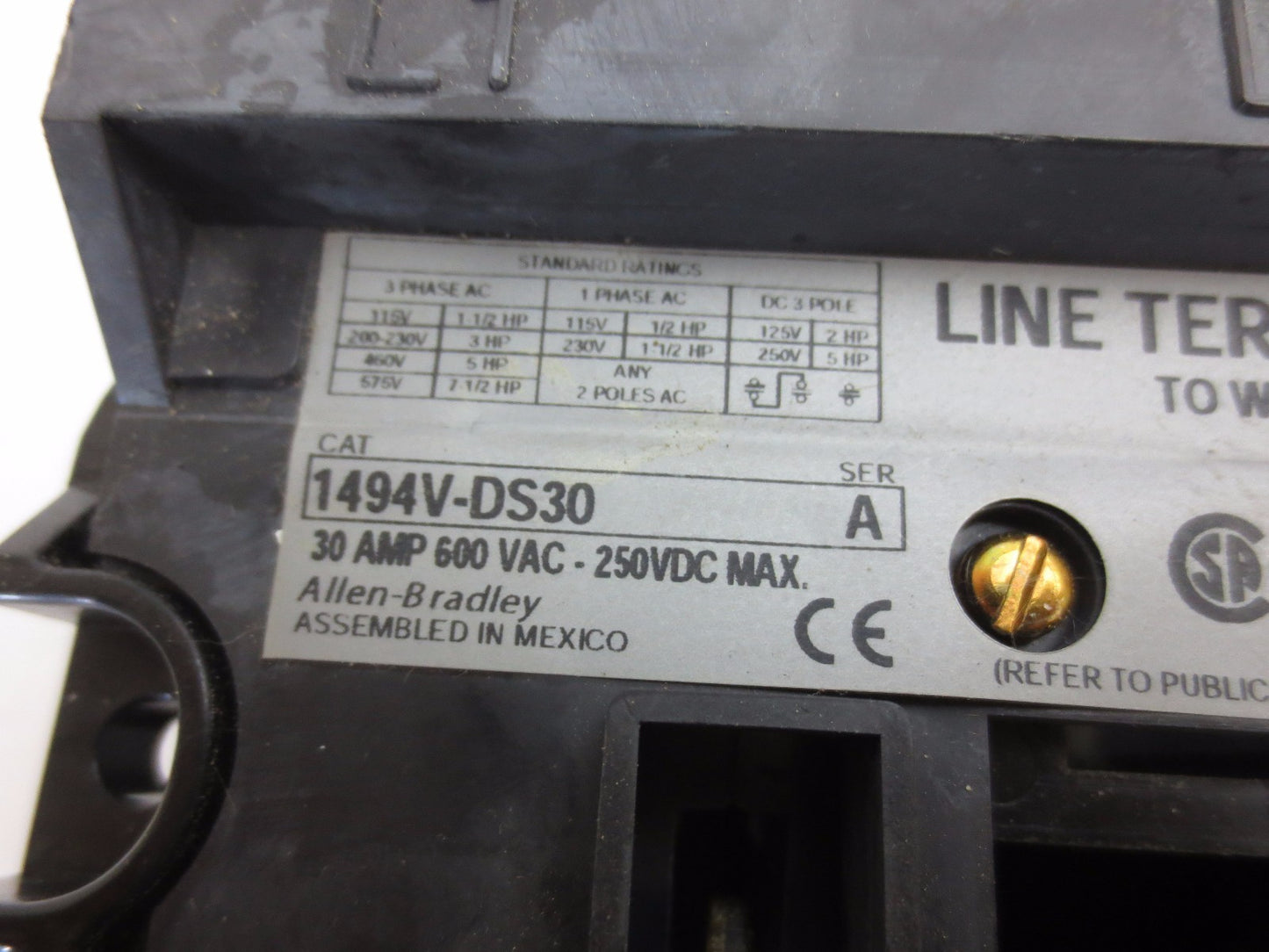 ALLEN-BRADLEY 1494V-DS30 - FUSIBLE / FUSED DISCONNECT SWITCH - 30A, 600VAC