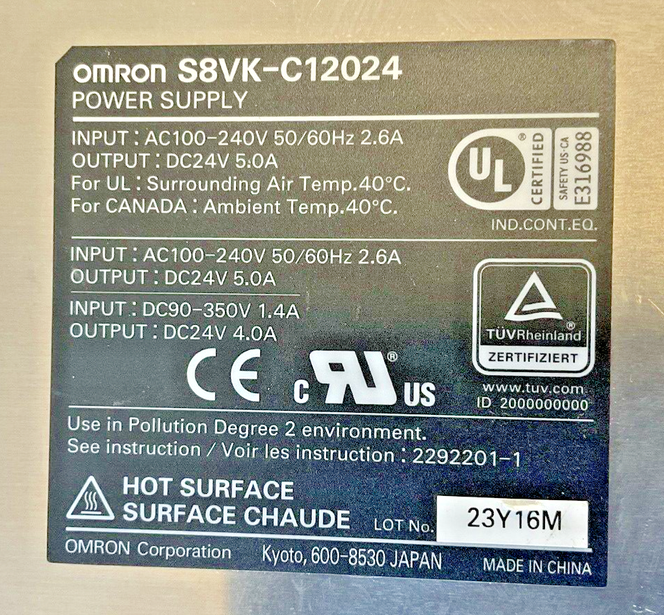 OMRON S8VK-C12024 POWER SUPPLY 240V 50/60HZ 2.6A 24VDC